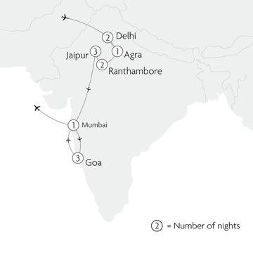 The Golden Triangle & Goa Map
