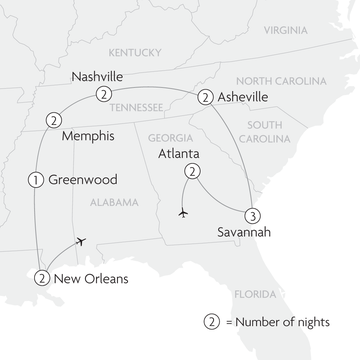 Sights & Sounds of the Deep South Map
