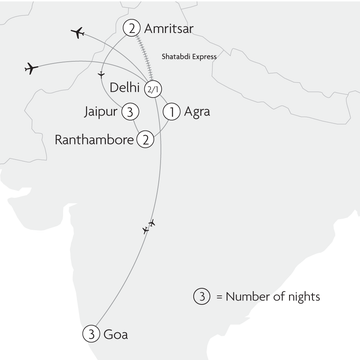 Temples, Tigers & Goa Map