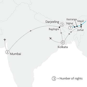 The Brahmaputra River & Darjeeling Map