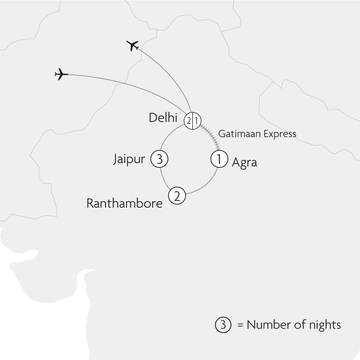 The Golden Triangle & Ranthambore Map