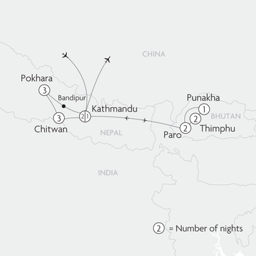 Treasures of Nepal & Bhutan Map